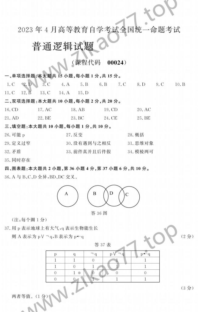 2023年4月自考00024普通逻辑_03