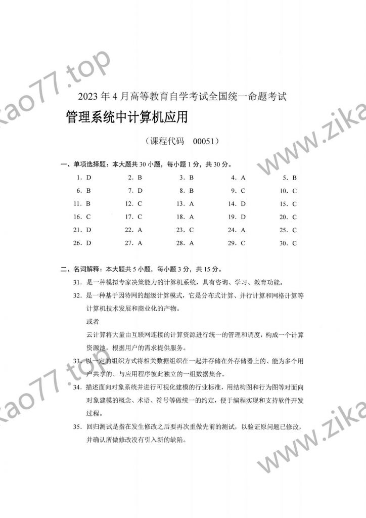 2023年4月自考00051管理系统中计算机应用_06